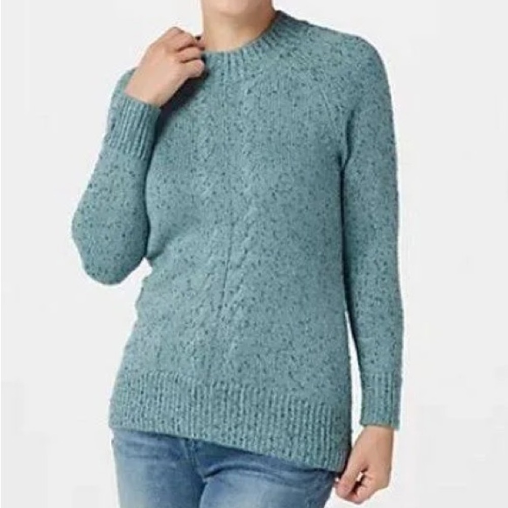 Denim & Co Naturals Blue Bayou Crew Neck Long Sleeve Hi-Low Hem Sweater XL